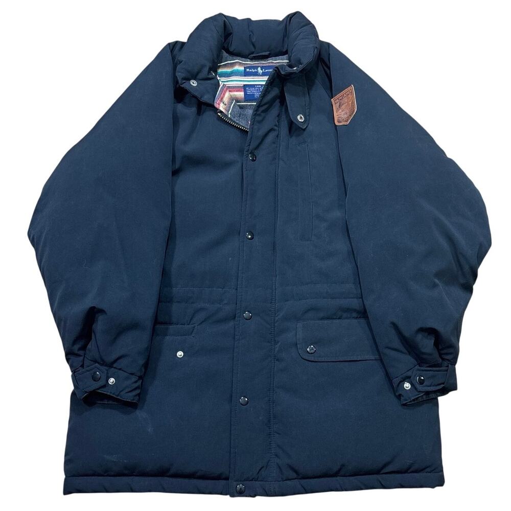RARE Vintage Ralph Lauren Down Jacket Womens Sz M Navy Lined Puffer Parka Coat